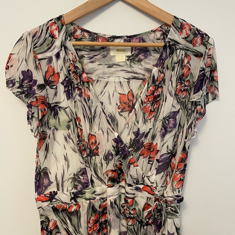 Anthropologie Flora Wrap Dress, Color: Off white with multi, Size: 16 US